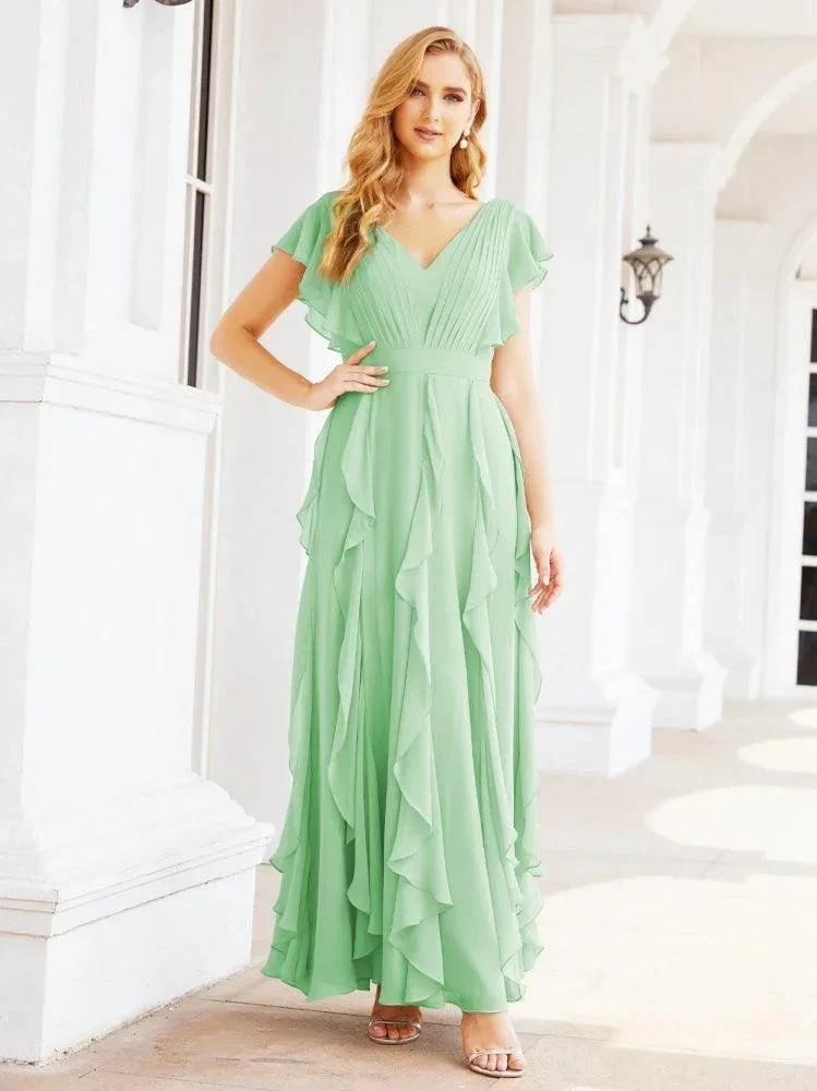 Ruffled Bridesmaid Dresses with Sleeves Long Formal Party Dress 28041 by numbersea