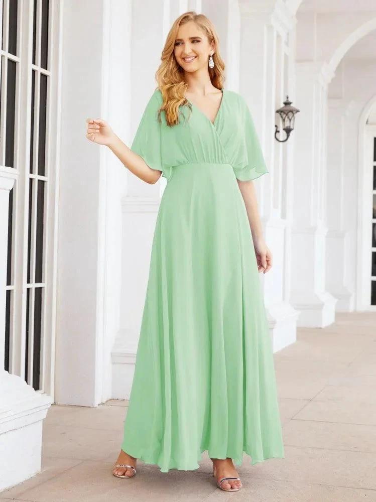 Numbersea V-Neck Bridesmaid Dress Chiffon Long Open Back Formal Dresses for Women Party Evening 28067 by numbersea