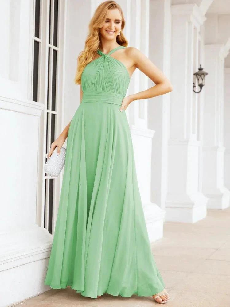 Numbersea Crisscross Halter Bridesmaid Dresses for Party Wedding Evening Prom Maxi Ball Gowns 28053 by numbersea