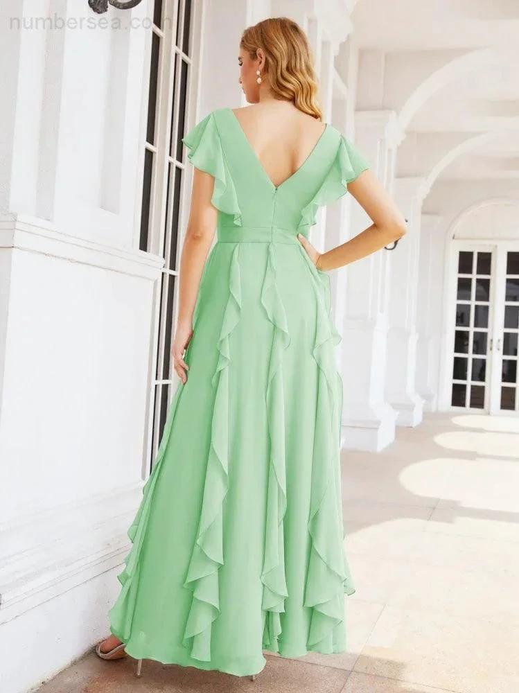 Ruffled Bridesmaid Dresses with Sleeves Long Formal Party Dress 28041 (ZD17030)