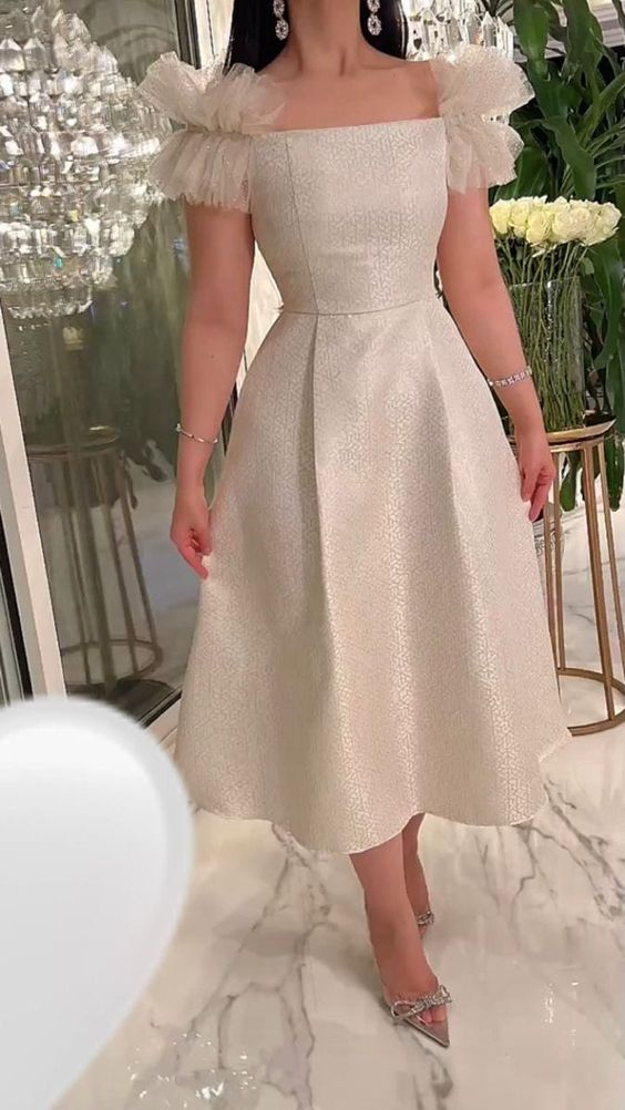 Chic Square Neckline Midi-length Prom Dress