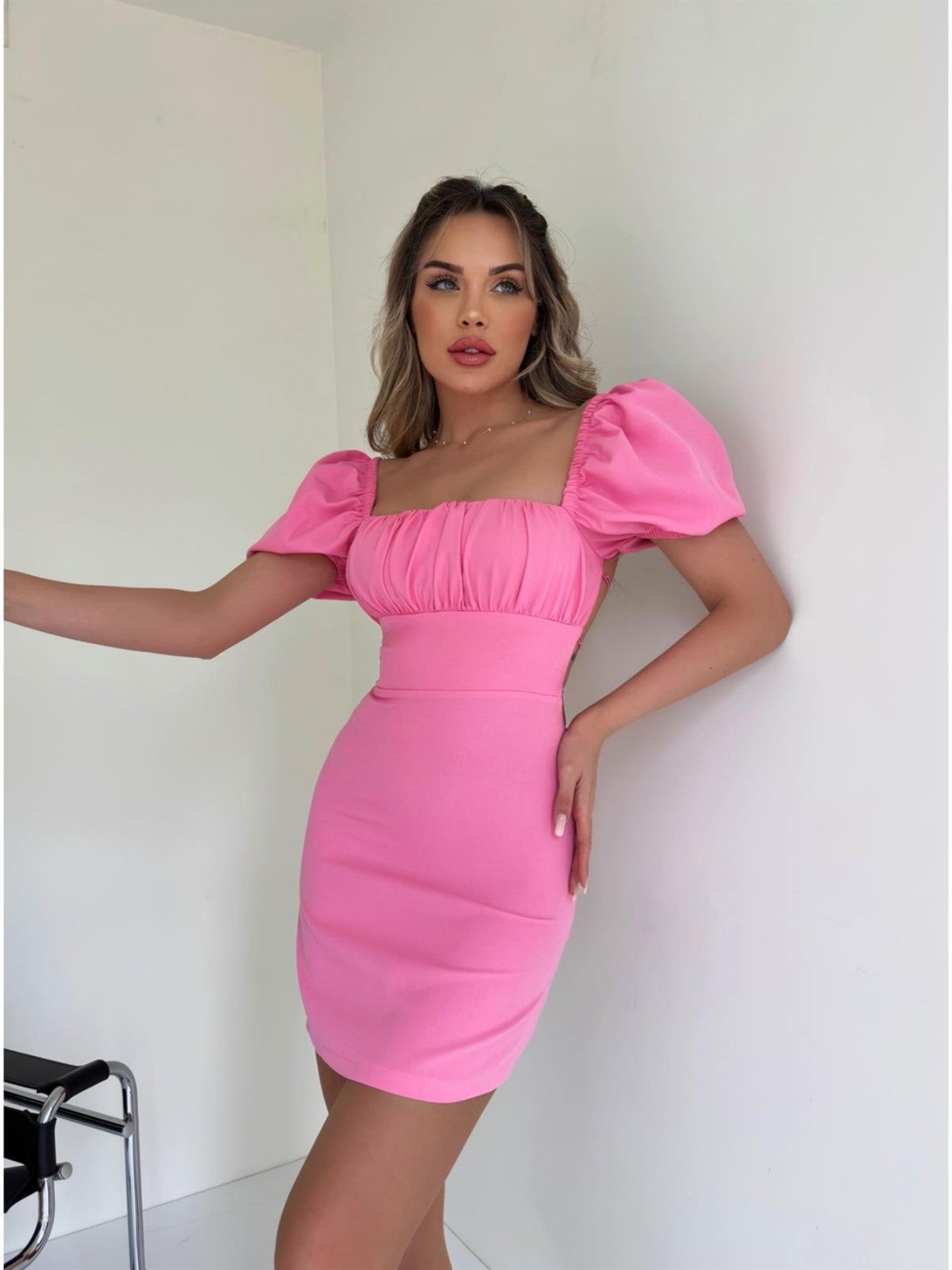 Puff Sleeves Tight Aquare Collar Graduation Party Dress - Fashionpara