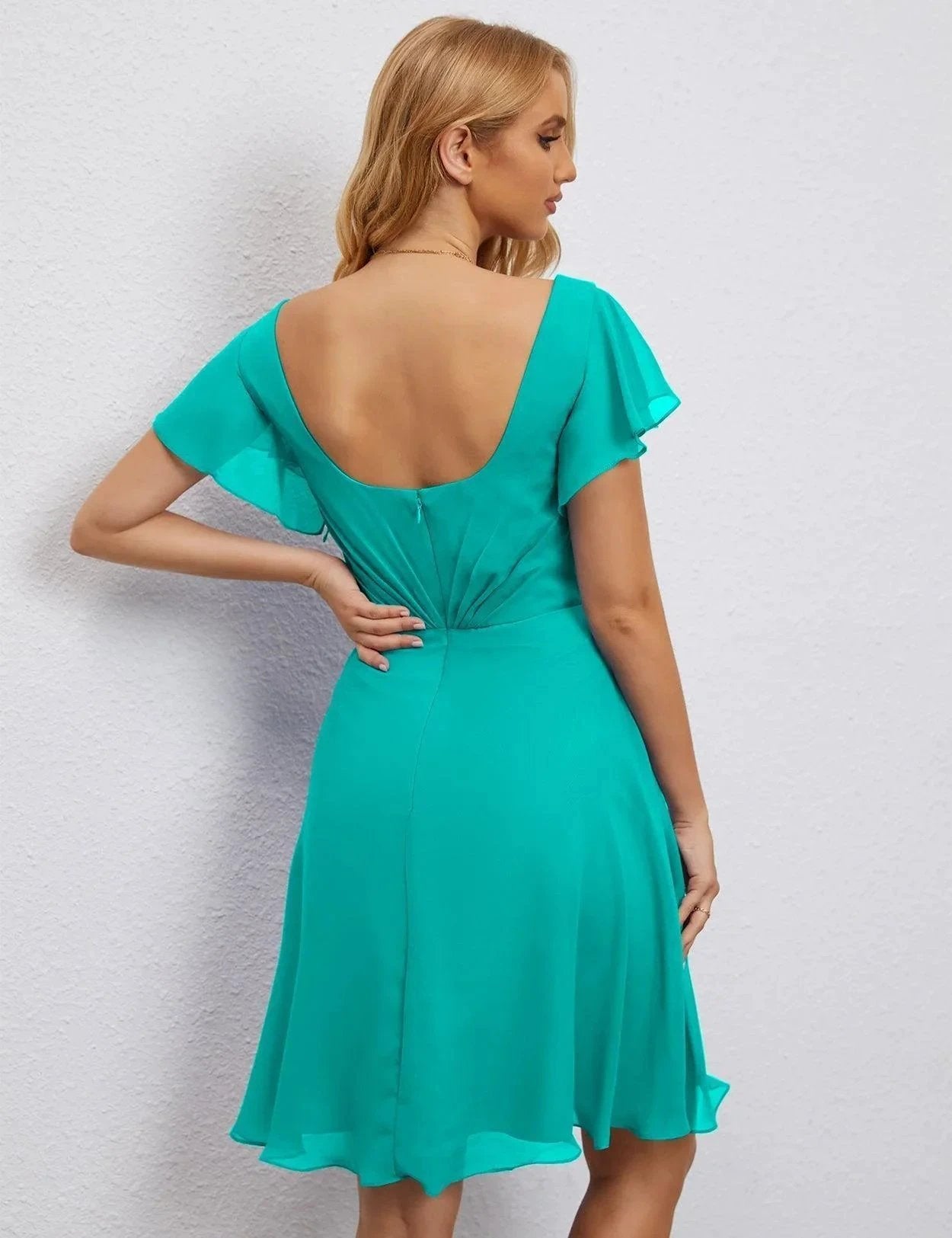 ZapDress U Back Homecoming Dress Formal Prom Dress Knee Length Short Sleeves Cocktail Party Dress 28077 (ZD16953)