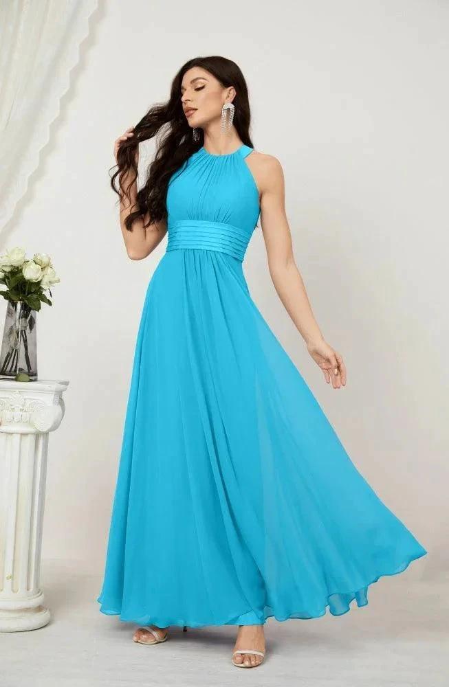 Numbersea Formal Party Gown Dress Chiffon Halter Long Sleeveless Bridesmaid Dresses 2802 by numbersea