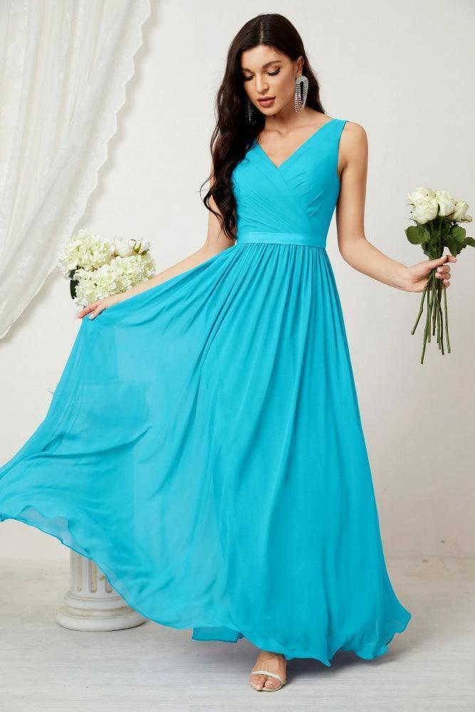 Women's Chiffon Long Bridesmaid Dresses A line Sleeveless Formal Prom Gown for Evening Party Homecoming Dresses 2808 by numbersea