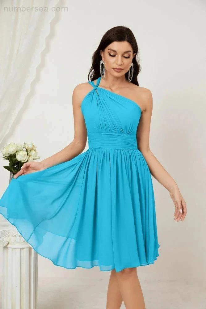 ZapDress Women Chiffon Short One Shoulder Bridesmaid Dress Formal Dresses for Party Homecoming  2804 (ZD16948)