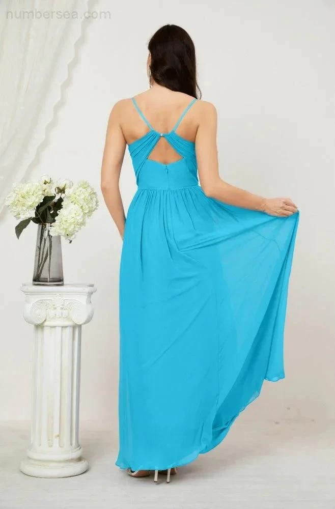 ZapDress  Neck Bridesmaid Dresses Chiffon Long Spaghetti A-line Formal Prom Gown for Wedding Party Evening 2801 (ZD16961)