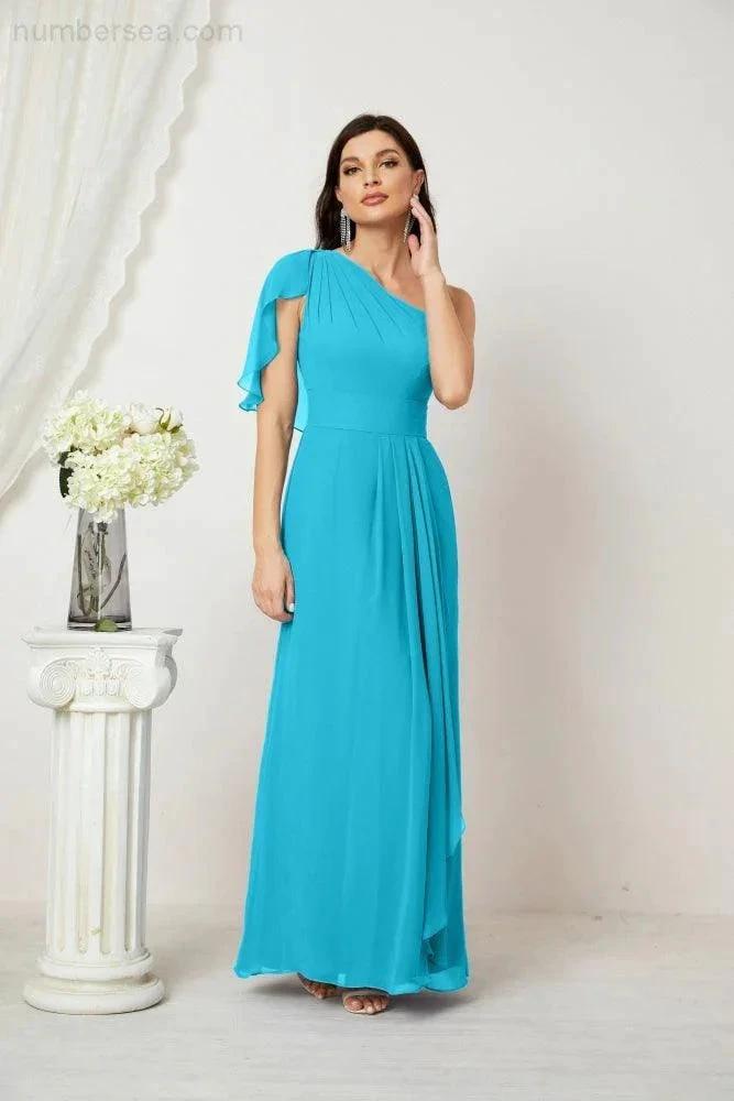 ZapDress  Chiffon Ruffled One Shoulder Long Bridesmaid Dresses A-line Formal Evening Gown Side Split 2809 (ZD17049)