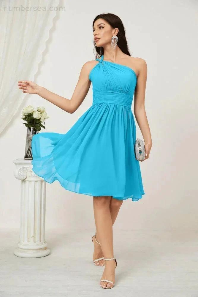 ZapDress Women Chiffon Short One Shoulder Bridesmaid Dress Formal Dresses for Party Homecoming  2804 (ZD16948)