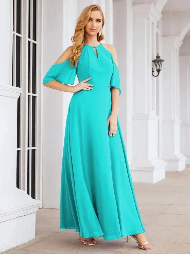 Numbersea Cold Shoulder Bridesmaid Dresses A-Line Long Formal Evening Gowns 28074 by numbersea