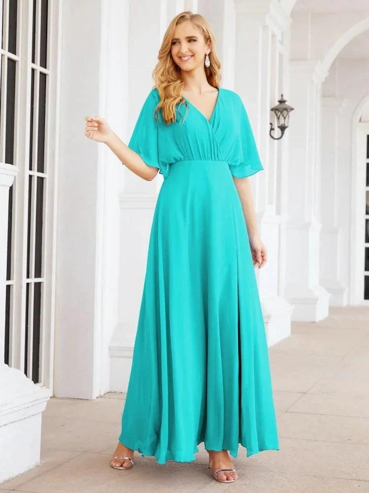 Numbersea V-Neck Bridesmaid Dress Chiffon Long Open Back Formal Dresses for Women Party Evening 28067 by numbersea
