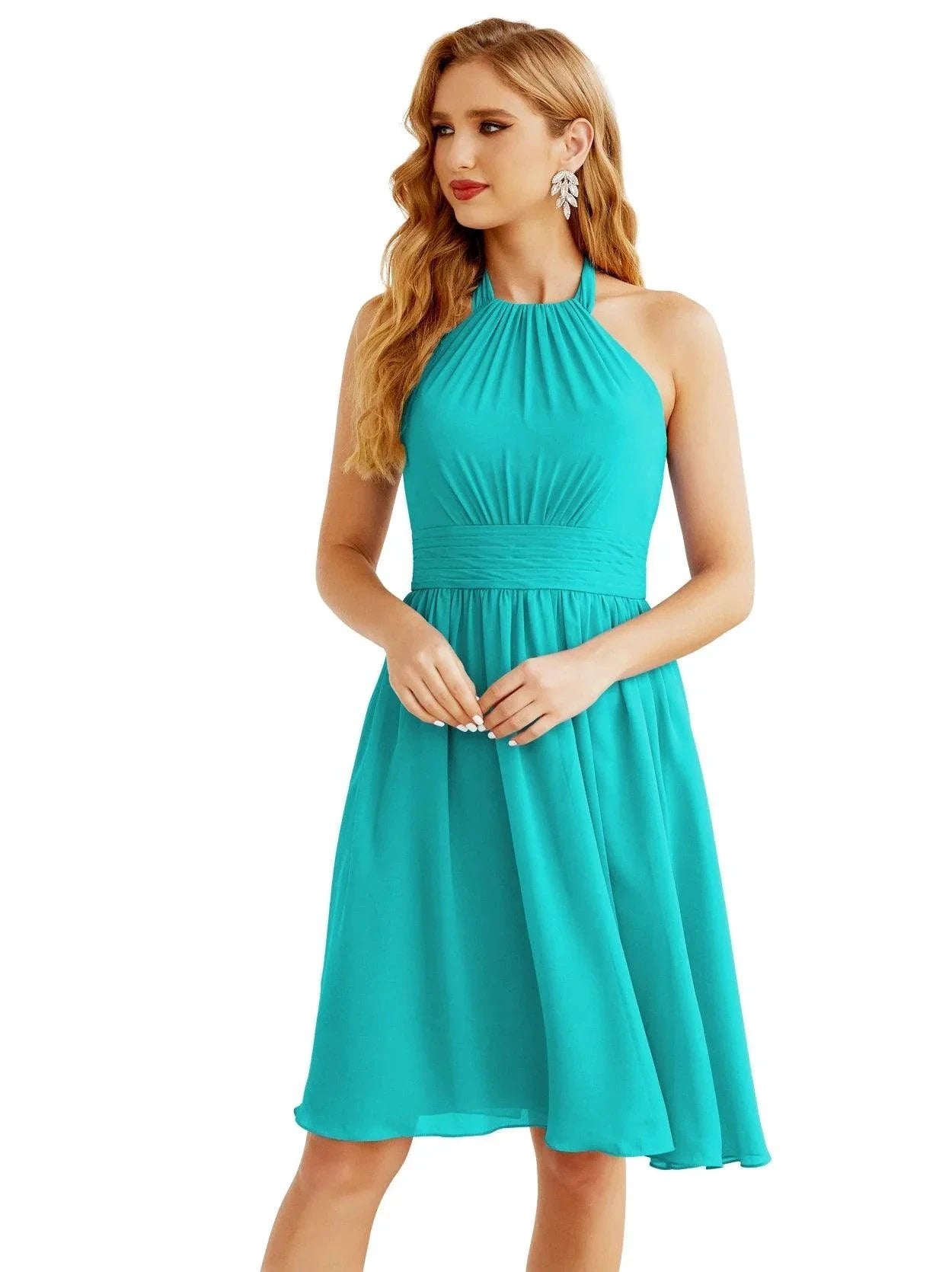 Numbersea Halter Chiffon Bridesmaid Dresses Short Sleeveless Formal Party Dress Open Back 28023 by numbersea
