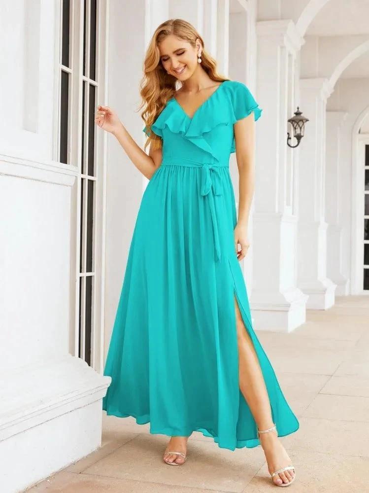 Bridesmaid Dresses with Flutter Sleeves Formal Evening Party Prom Gowns 28044 by numbersea