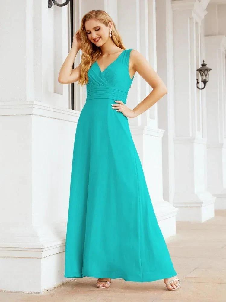 Formal Prom Gown Elegant V-Neck Sleeveless Bridesmaid Dresses for Wedding Party 28037 by numbersea