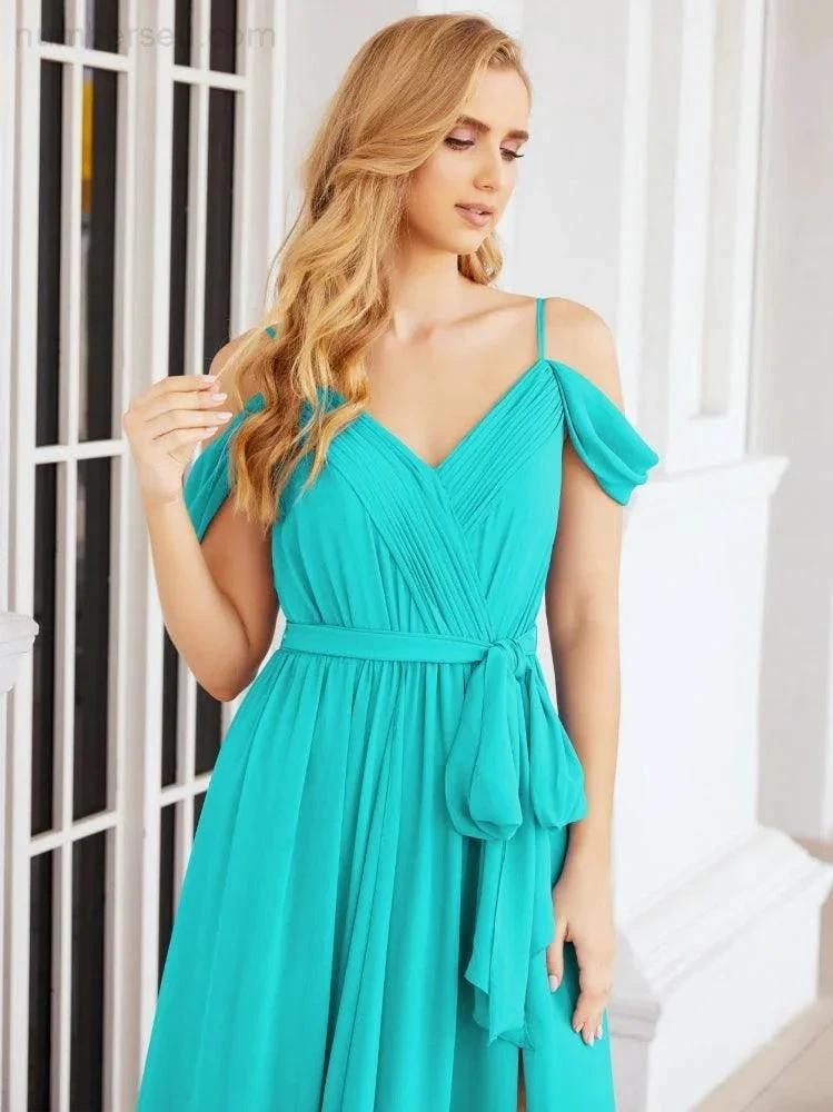 ZapDress Off The Shoulder Chiffon Bridesmaid Dress Long Formal Graduation Gown with Cowl Back 28069 (ZD17004)