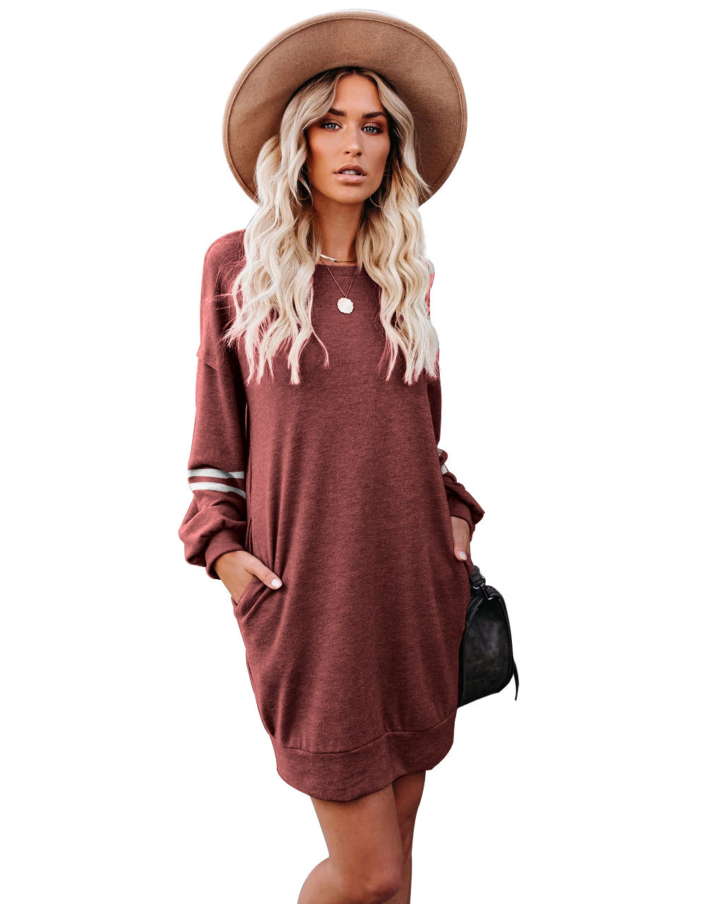 Randy Pocketed Long Sleeve Knit Dress Marsala FINAL