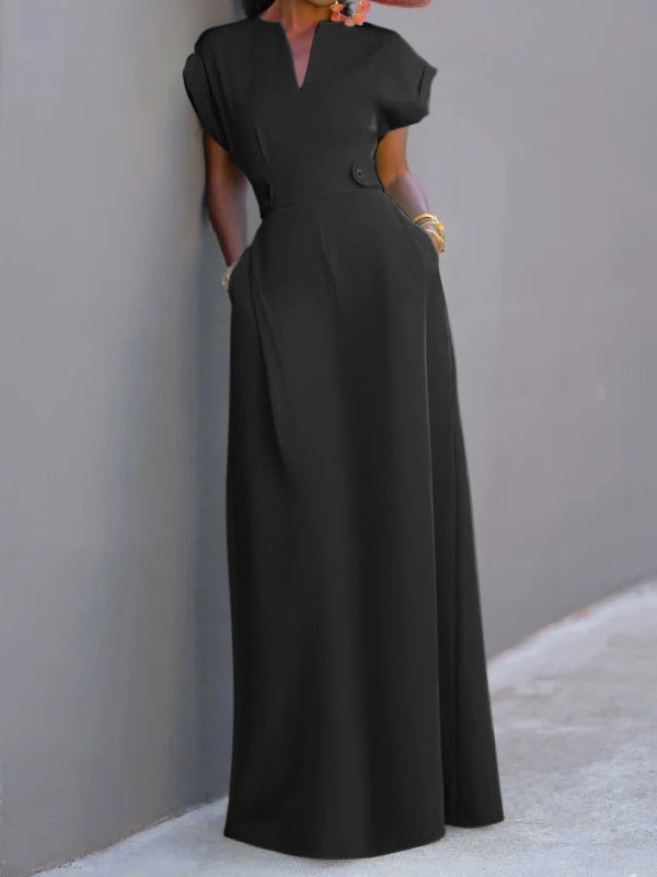 Flying Sleeves Solid Color Split-Joint V-Neck Evening Dresses Maxi Dresses - View 5 | VelvetHem