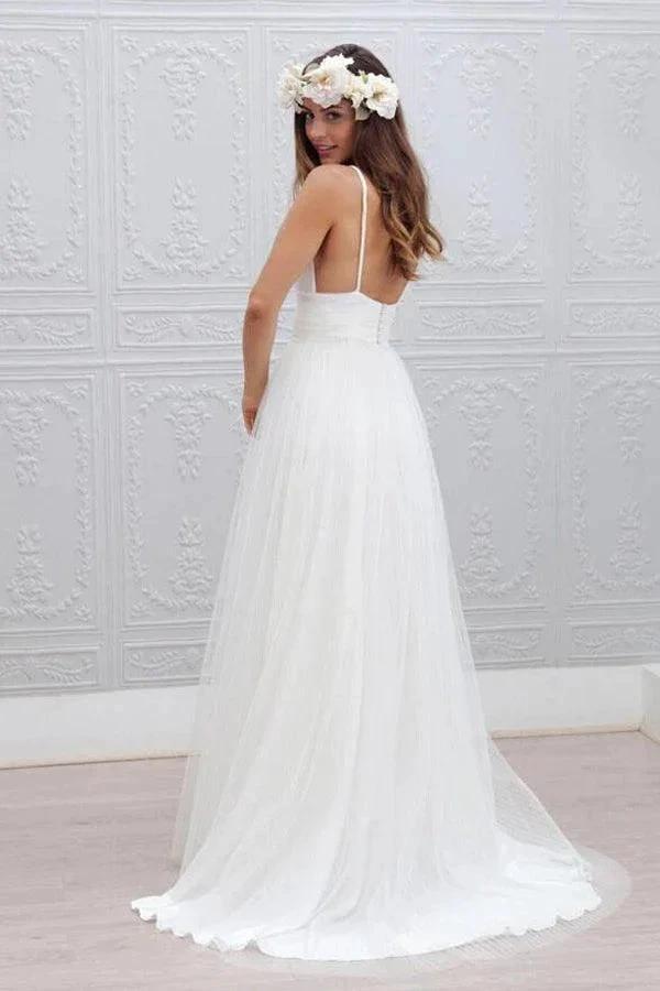 Simple V-neck Floor-Length Wedding Dress With Ruched Sash (ZD16274)