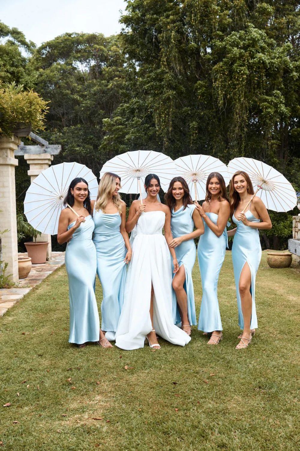 Beauty Sheath Blue Satin Long Bridesmaid Dress with Slit - FashionDia