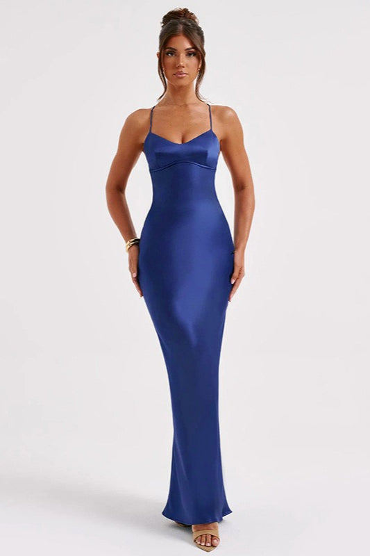 Backless Lace-Up Silk Dress - View 7 | VelvetHem