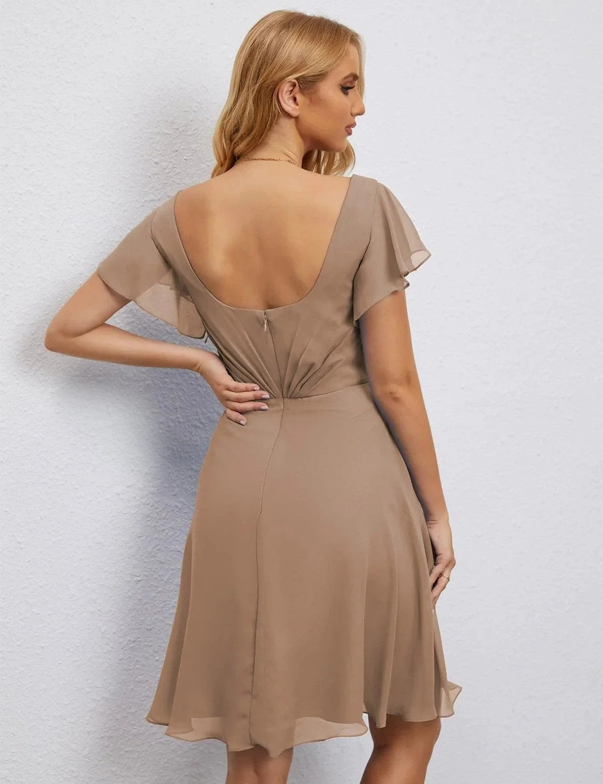 ZapDress U Back Homecoming Dress Formal Prom Dress Knee Length Short Sleeves Cocktail Party Dress 28077 (ZD16953)