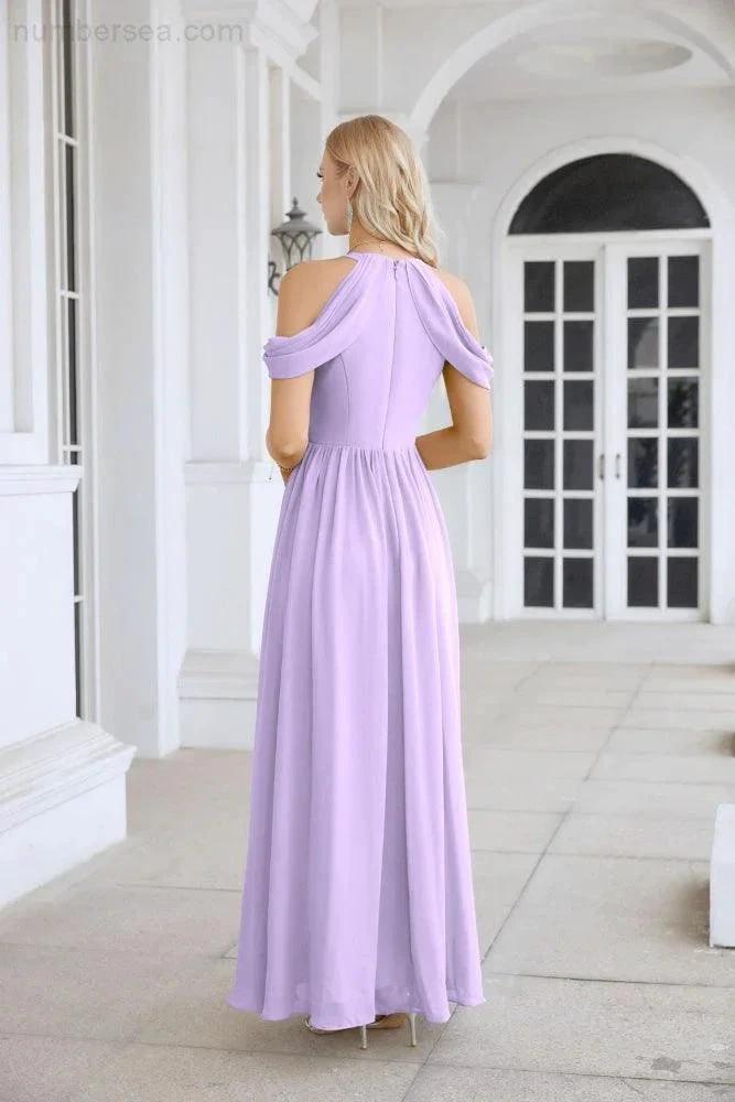 Ladies Chiffon Off Shoulder Swing Sleeve Front Slit Bridesmaid Evening Dress Wedding Party Evening Dress 28117 (ZD17011)