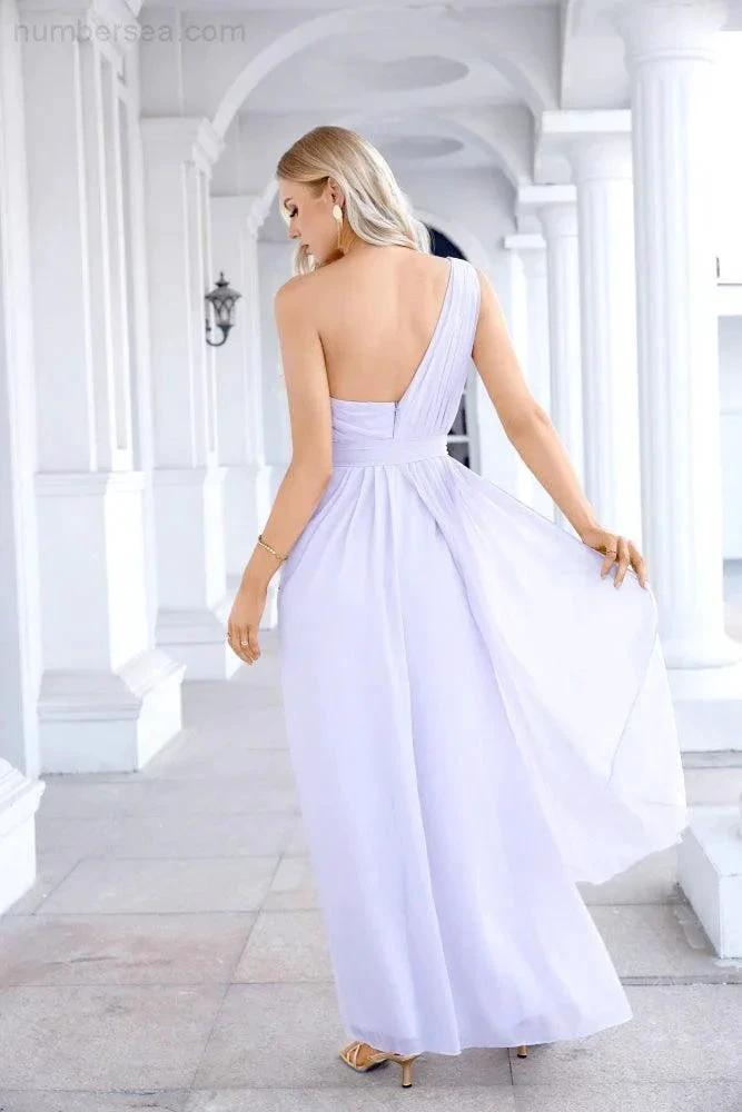 Ladies Chiffon One Shoulder Bridesmaid Evening Dress Wedding Party Evening Dress 28133 (ZD17003)