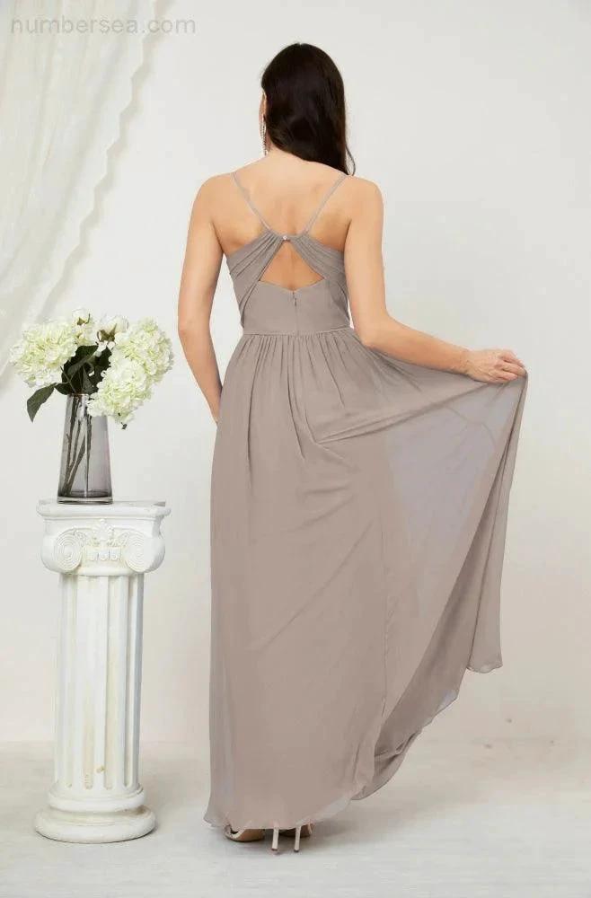 ZapDress  Neck Bridesmaid Dresses Chiffon Long Spaghetti A-line Formal Prom Gown for Wedding Party Evening 2801 (ZD16961)