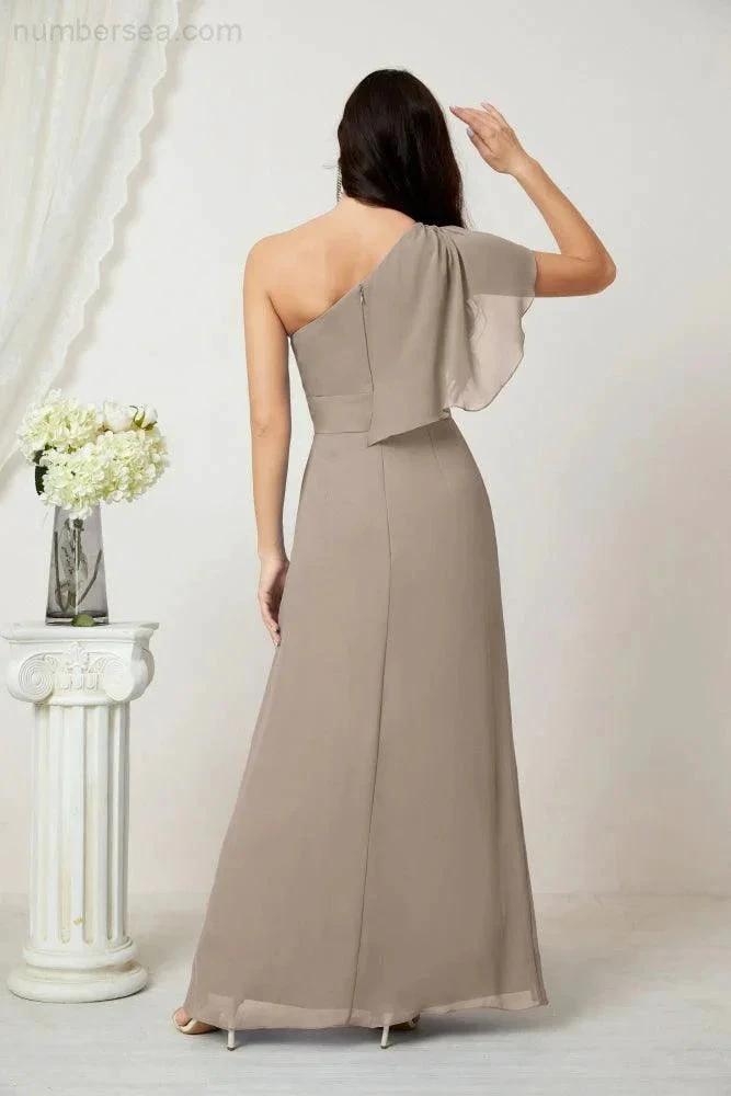 ZapDress  Chiffon Ruffled One Shoulder Long Bridesmaid Dresses A-line Formal Evening Gown Side Split 2809 (ZD17049)