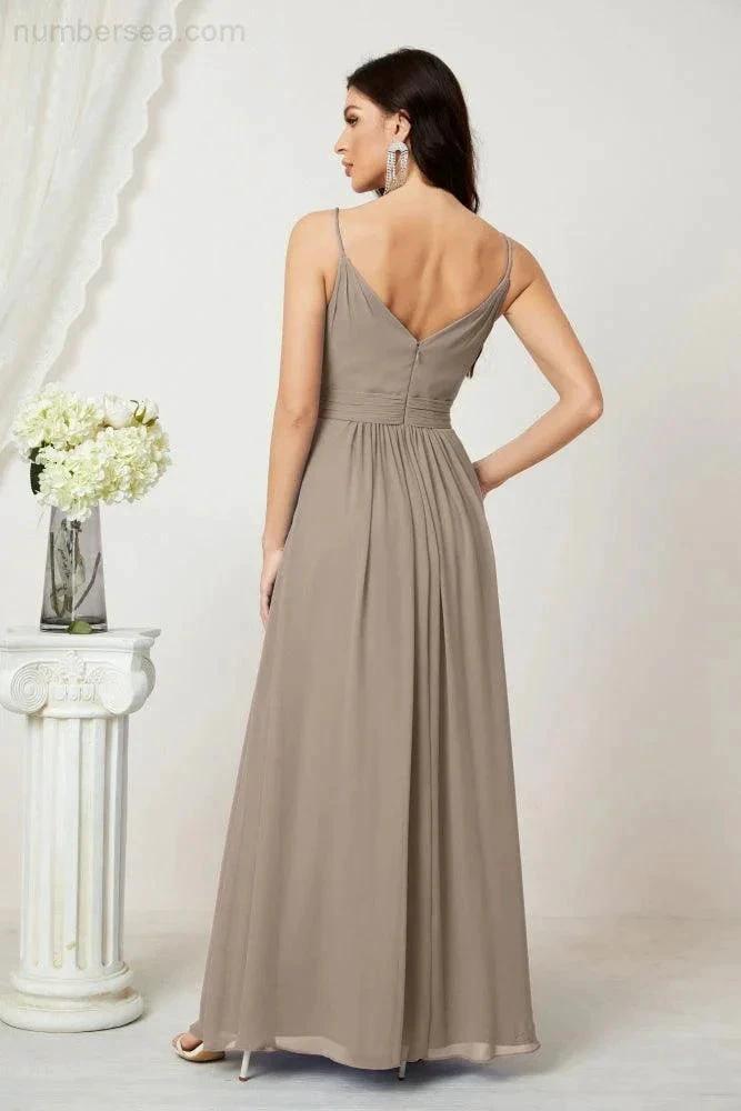 ZapDress Chiffon V-Neck Bridesmaid Dress Spaghetti Strap Long Formal Party Prom Gowns with Slit 28010 (ZD17028)