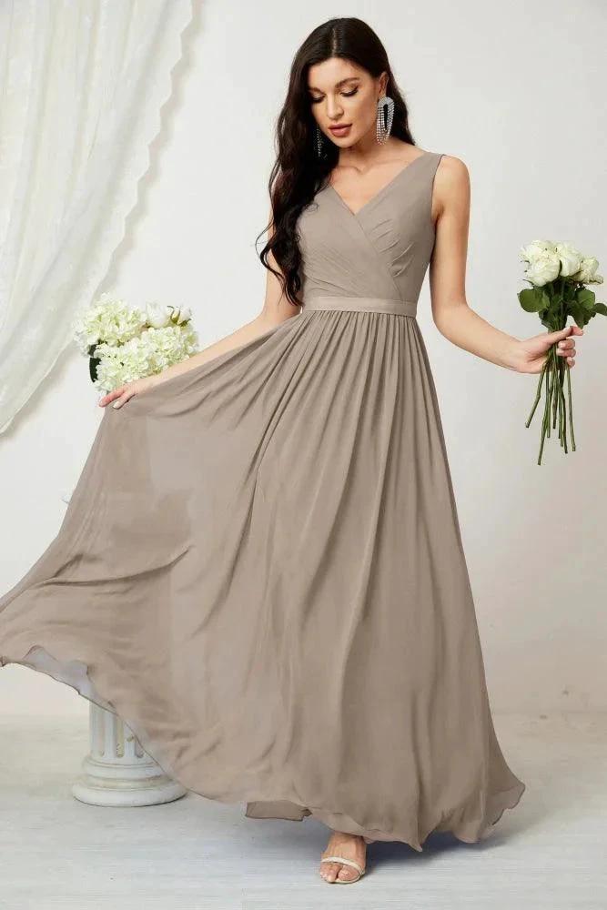 Women's Chiffon Long Bridesmaid Dresses A line Sleeveless Formal Prom Gown for Evening Party Homecoming Dresses 2808 by numbersea