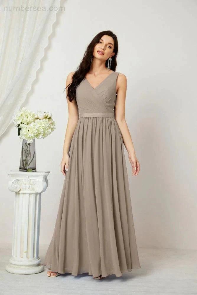Women's Chiffon Long Bridesmaid Dresses A line Sleeveless Formal Prom Gown for Evening Party Homecoming Dresses 2808 (ZD16947)