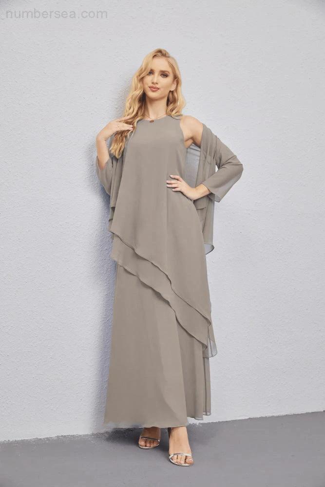 Mother of Bride Dresses with Open Front Lightweight Cardigan Formal Prom Gown  28081 (ZD16990)