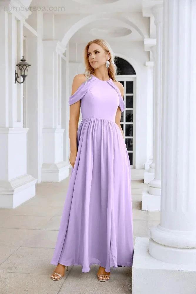 Ladies Chiffon Off Shoulder Swing Sleeve Front Slit Bridesmaid Evening Dress Wedding Party Evening Dress 28117 (ZD17011)