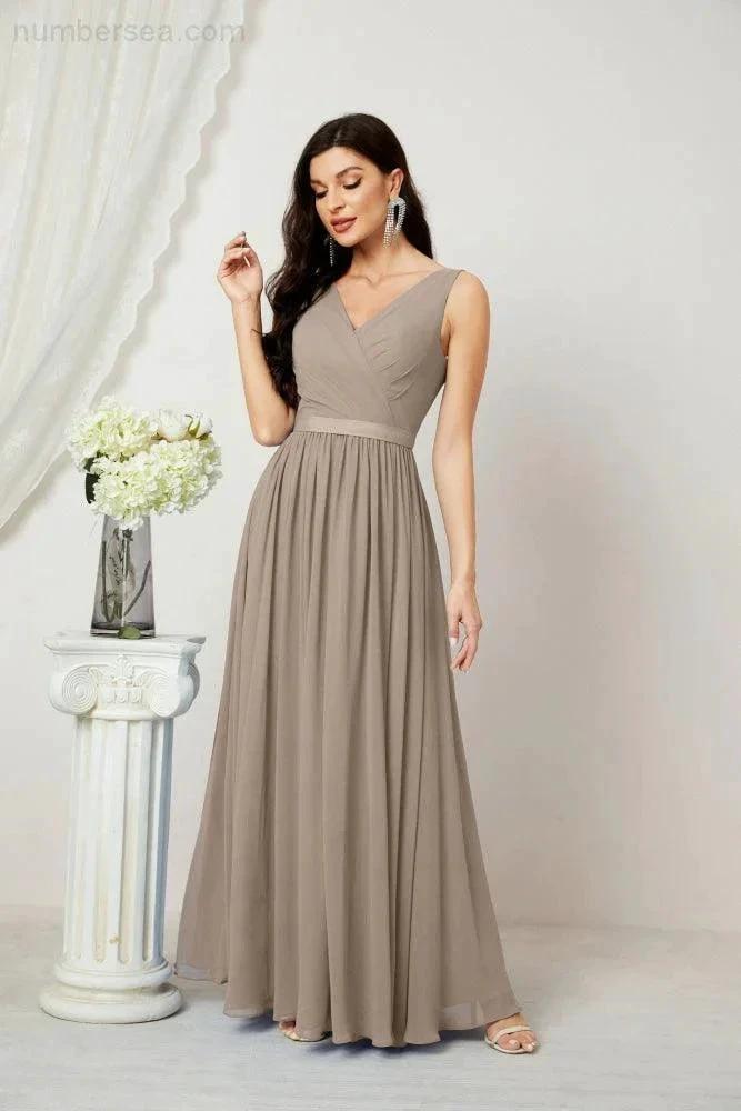 Women's Chiffon Long Bridesmaid Dresses A line Sleeveless Formal Prom Gown for Evening Party Homecoming Dresses 2808 (ZD16947)