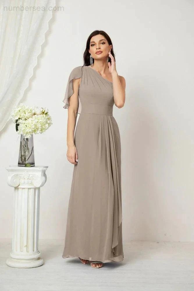 ZapDress  Chiffon Ruffled One Shoulder Long Bridesmaid Dresses A-line Formal Evening Gown Side Split 2809 (ZD17049)