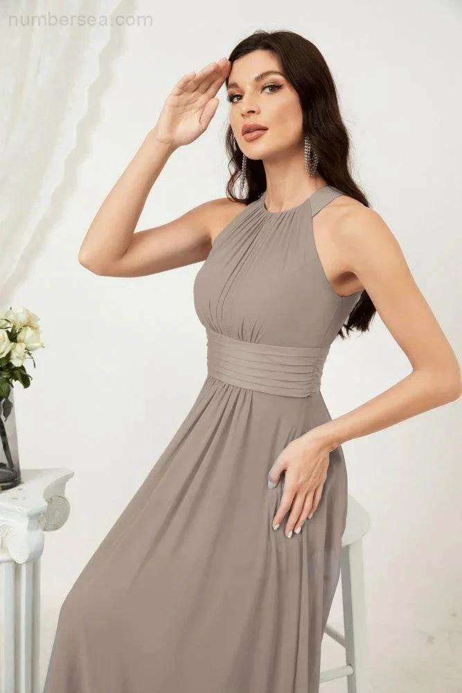 ZapDress Formal Party Gown Dress Chiffon Halter Long Sleeveless Bridesmaid Dresses 2802 (ZD16960)