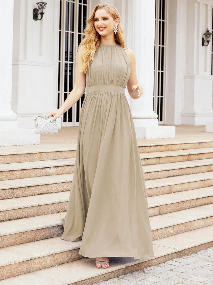 Numbersea Halter Bridesmaid Dress Empire Waist Formal Evening Prom Gown for Mother of The Bride 28030 by numbersea