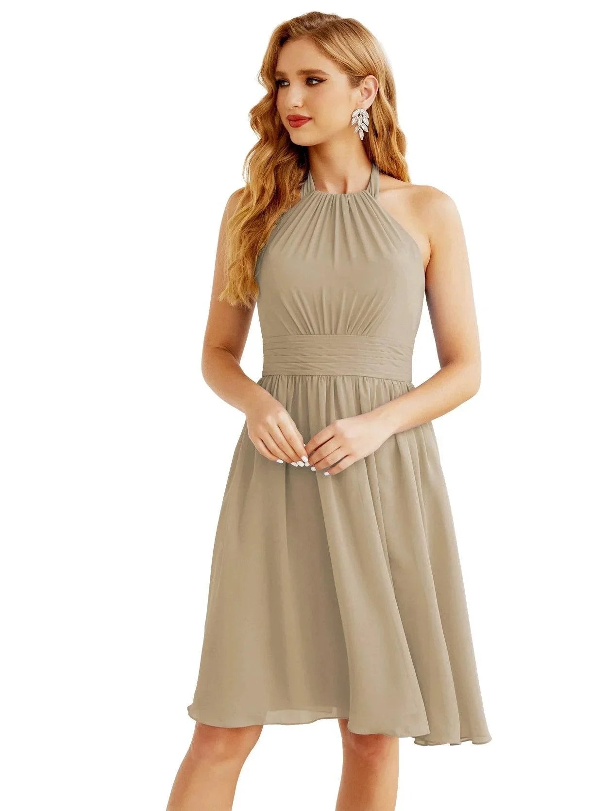 Numbersea Halter Chiffon Bridesmaid Dresses Short Sleeveless Formal Party Dress Open Back 28023 by numbersea