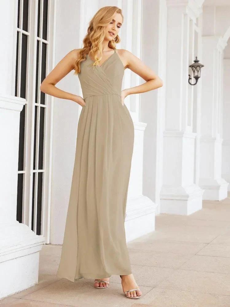 Numbersea Spaghetti Strap Bridesmaid Dresses V-Neck Long A-Line Formal Prom Gowns 28063 by numbersea