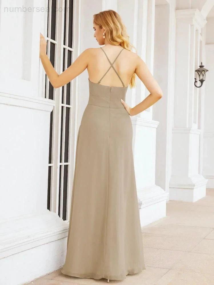 ZapDress Halter Bridesmaid Dresses with Pockets Sleeveless Formal Evening Party Prom Gowns  28055 (ZD17039)