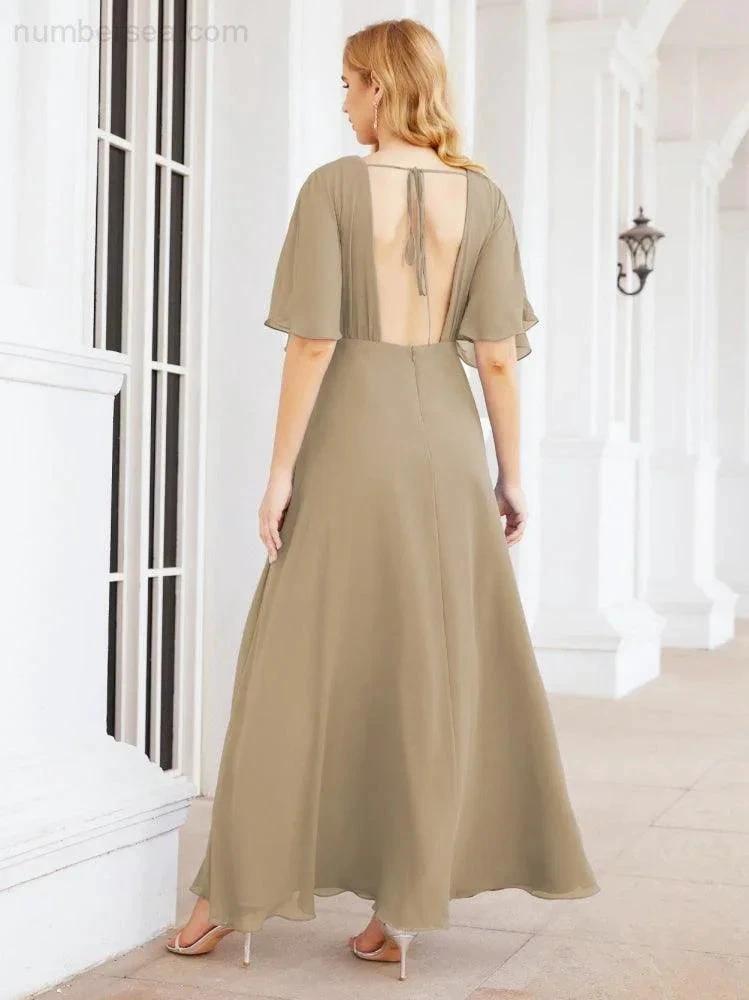 ZapDress V-Neck Bridesmaid Dress Chiffon Long Open Back Formal Dresses for Women Party Evening 28067 (ZD17046)