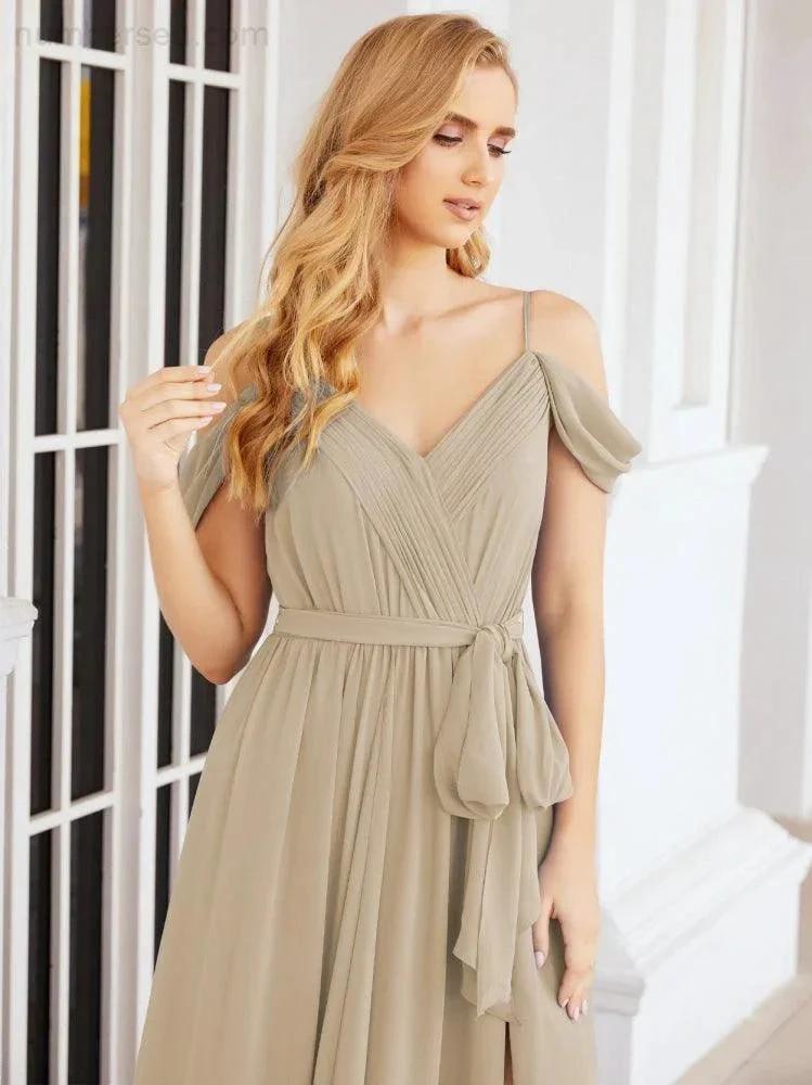 ZapDress Off The Shoulder Chiffon Bridesmaid Dress Long Formal Graduation Gown with Cowl Back 28069 (ZD17004)