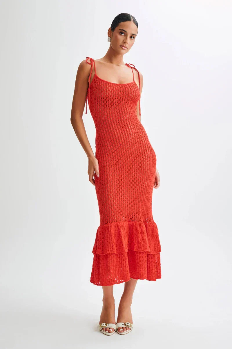 Valencia Rouge Knitted Fishtail Midi Dress