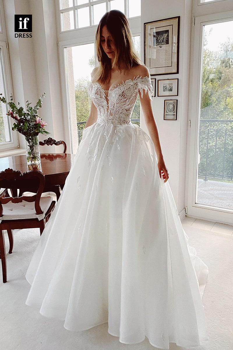 31671 - Unique Off the Shoulder Appliques Rustic Wedding Dress