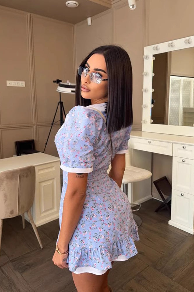 Ruffled Collar Floral Work Dress - View 4 | VelvetHem