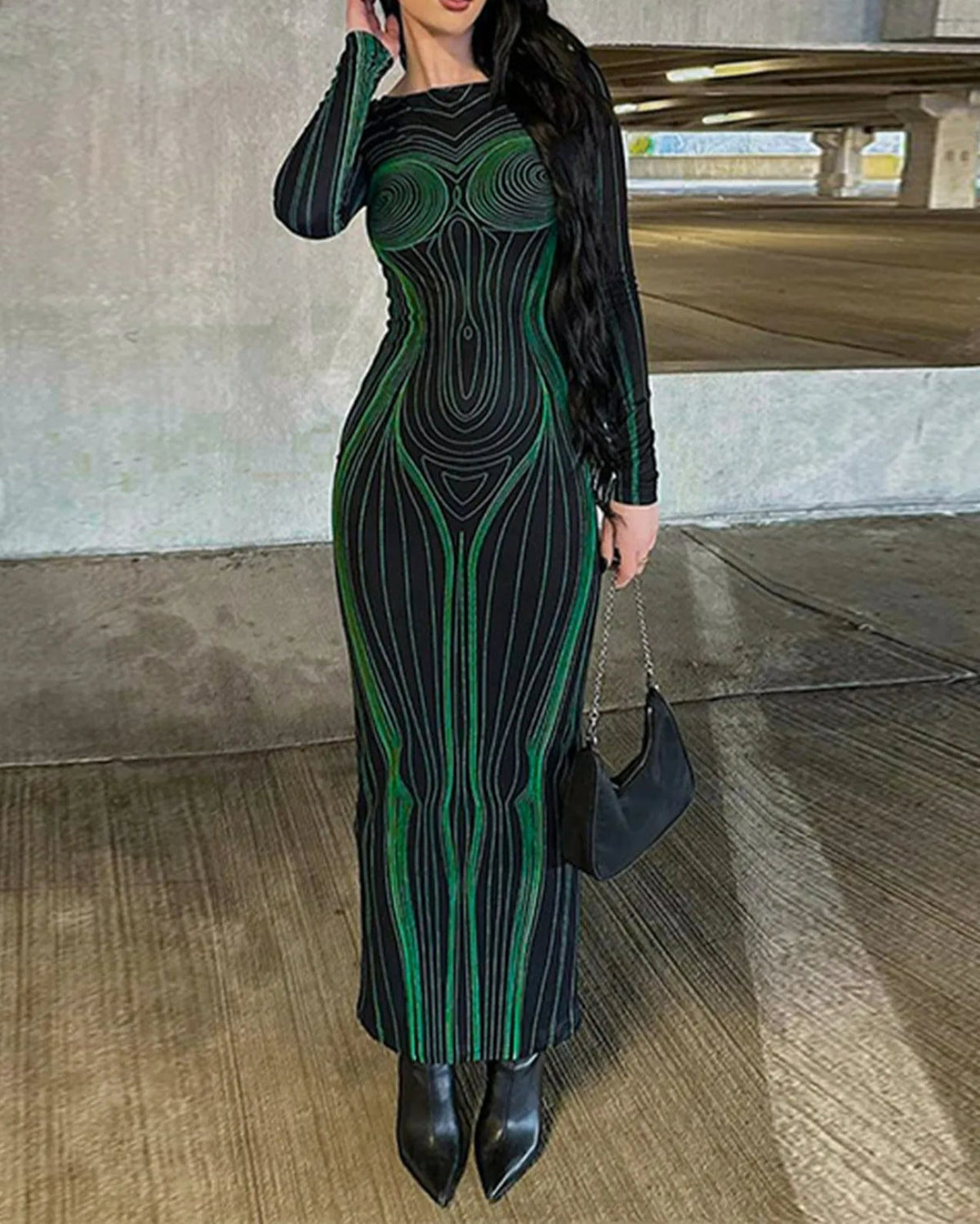 Striped See Through Bodycon Maxi Dress - View 2 | VelvetHem