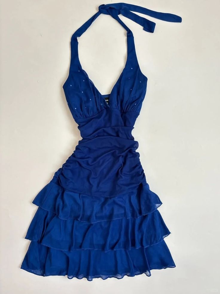Elegant Royal Blue Halter Neck Chiffon Mini Homecoming Dress