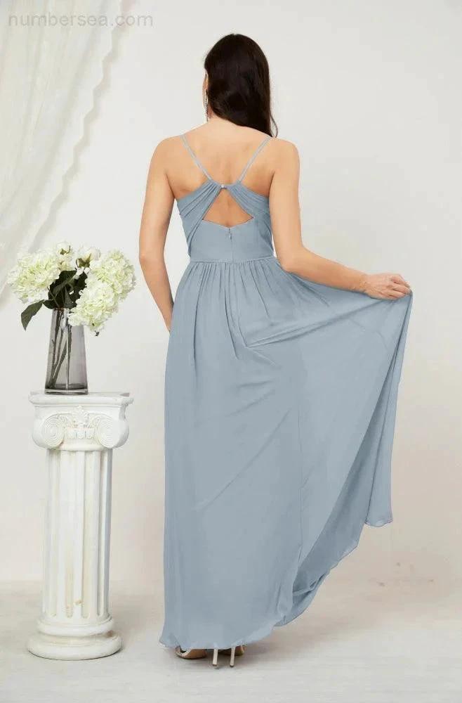 ZapDress  Neck Bridesmaid Dresses Chiffon Long Spaghetti A-line Formal Prom Gown for Wedding Party Evening 2801 (ZD16961)
