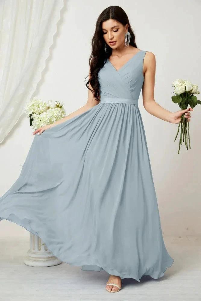 Women's Chiffon Long Bridesmaid Dresses A line Sleeveless Formal Prom Gown for Evening Party Homecoming Dresses 2808 by numbersea